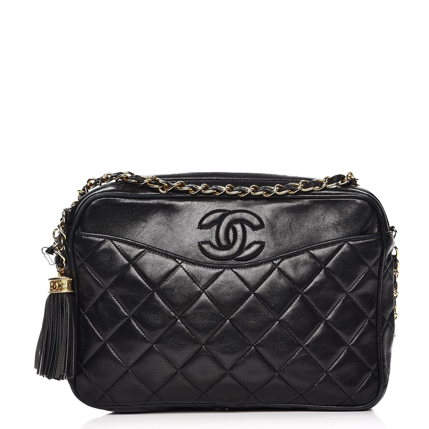 Lambskin Quilted CC Tassel Camera Case Black