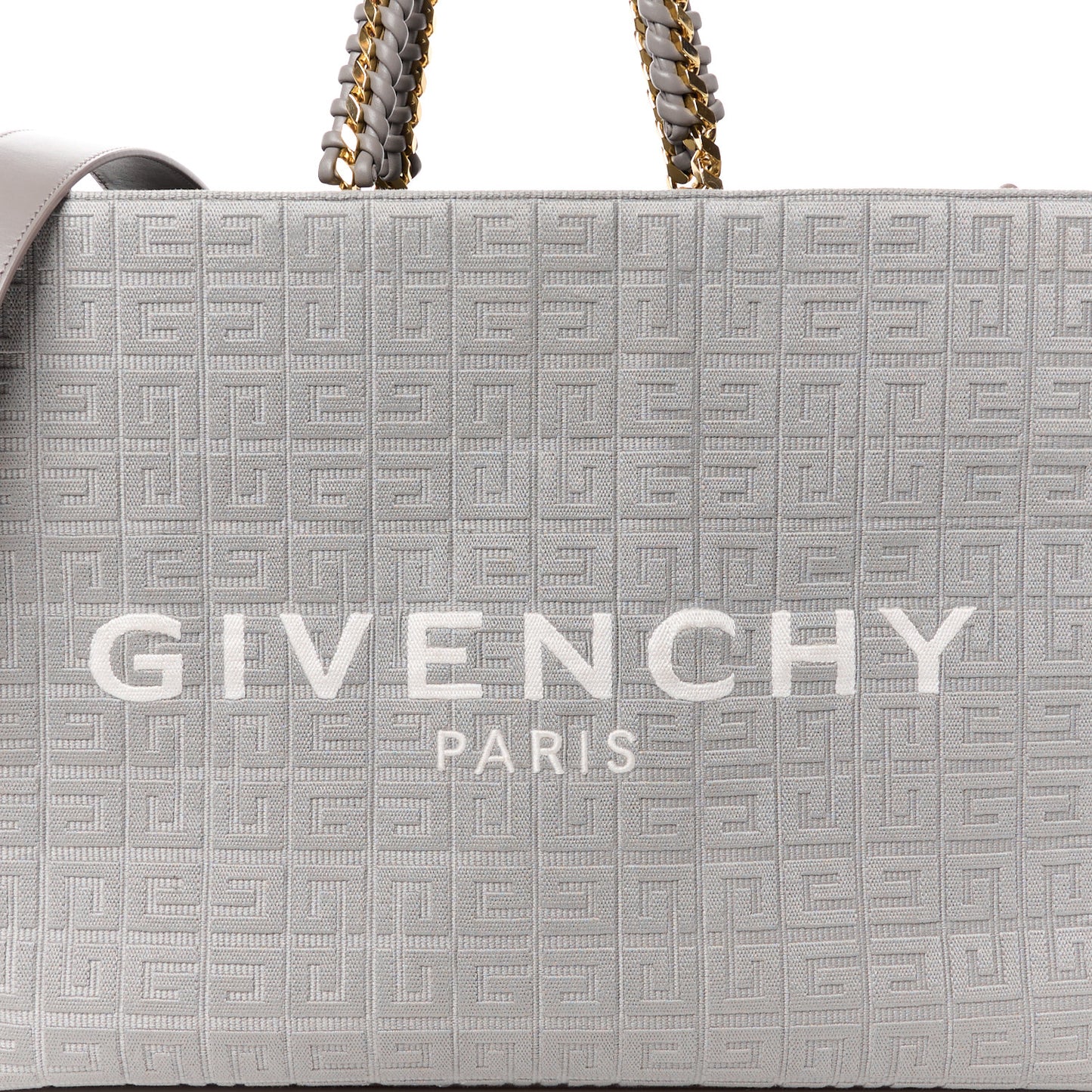 Canvas Jacquard 4G Medium Chain Tote Stone Grey