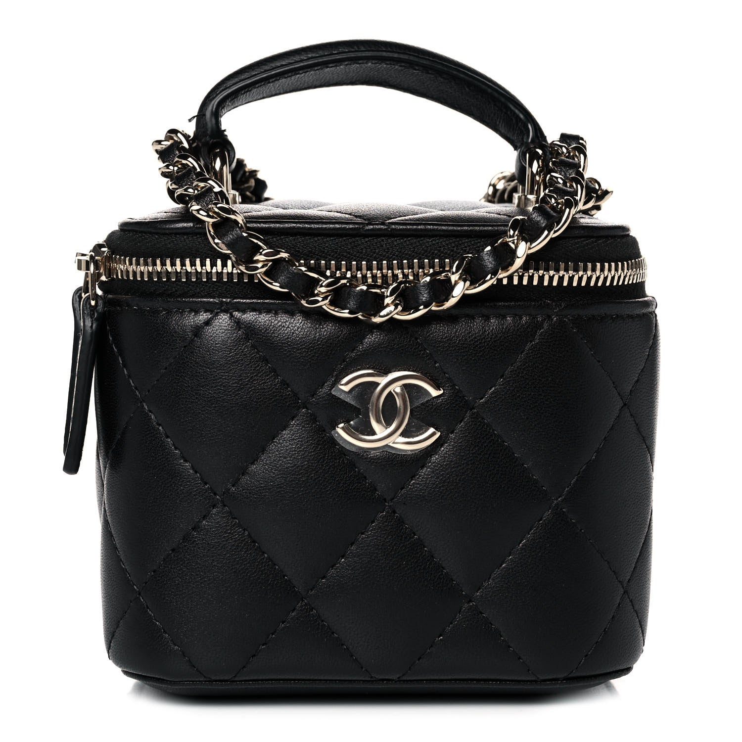 Chanel Lambskin Quilted Top Handle Mini Vanity Case With Chain Black 1 of 12