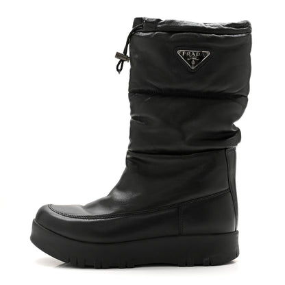 Prada Nappa Metal Triangle Logo Padded Moon Boots 38.5 Black 1 of 9