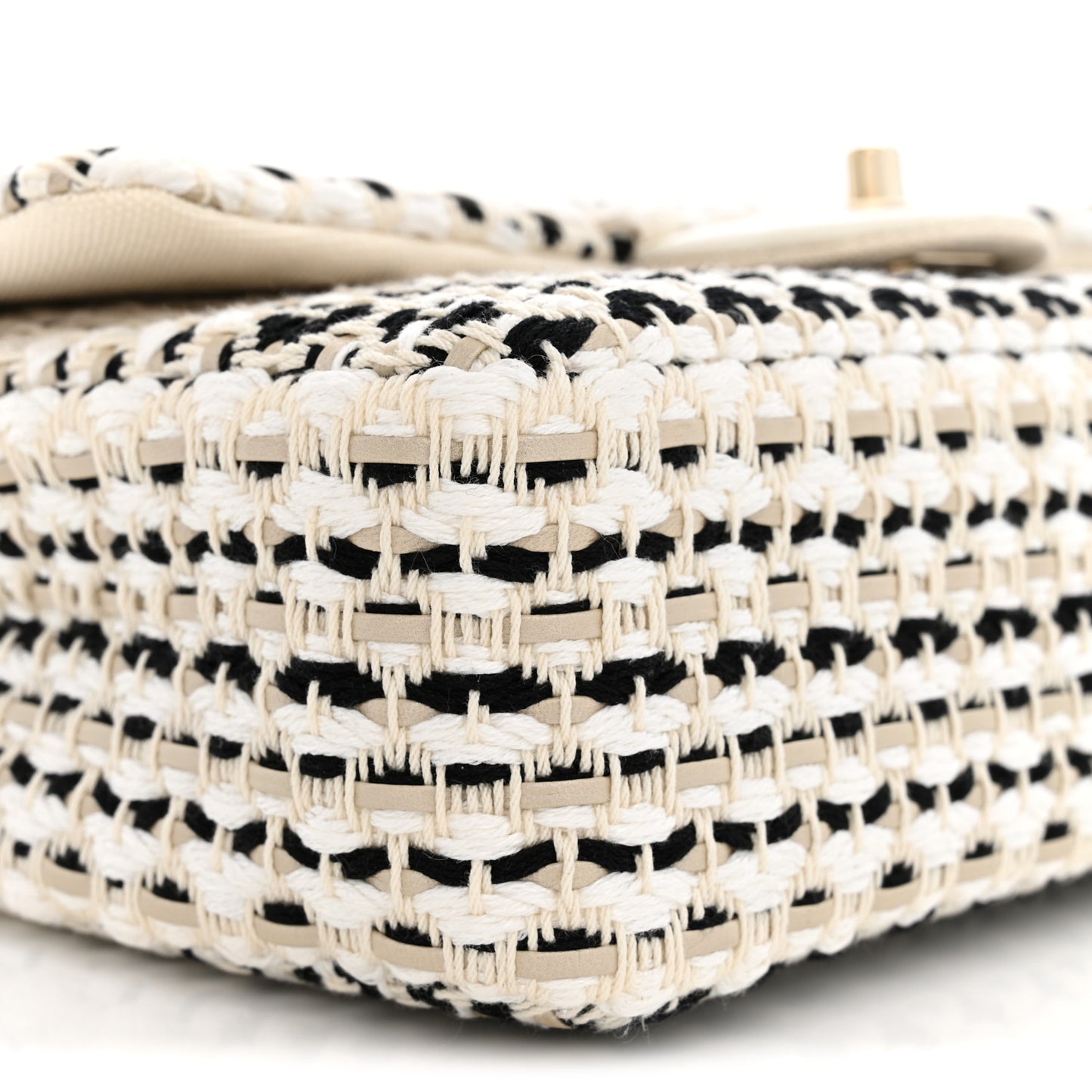 Cotton Raffia Lambskin Woven Medium Single Flap Beige Beige Black