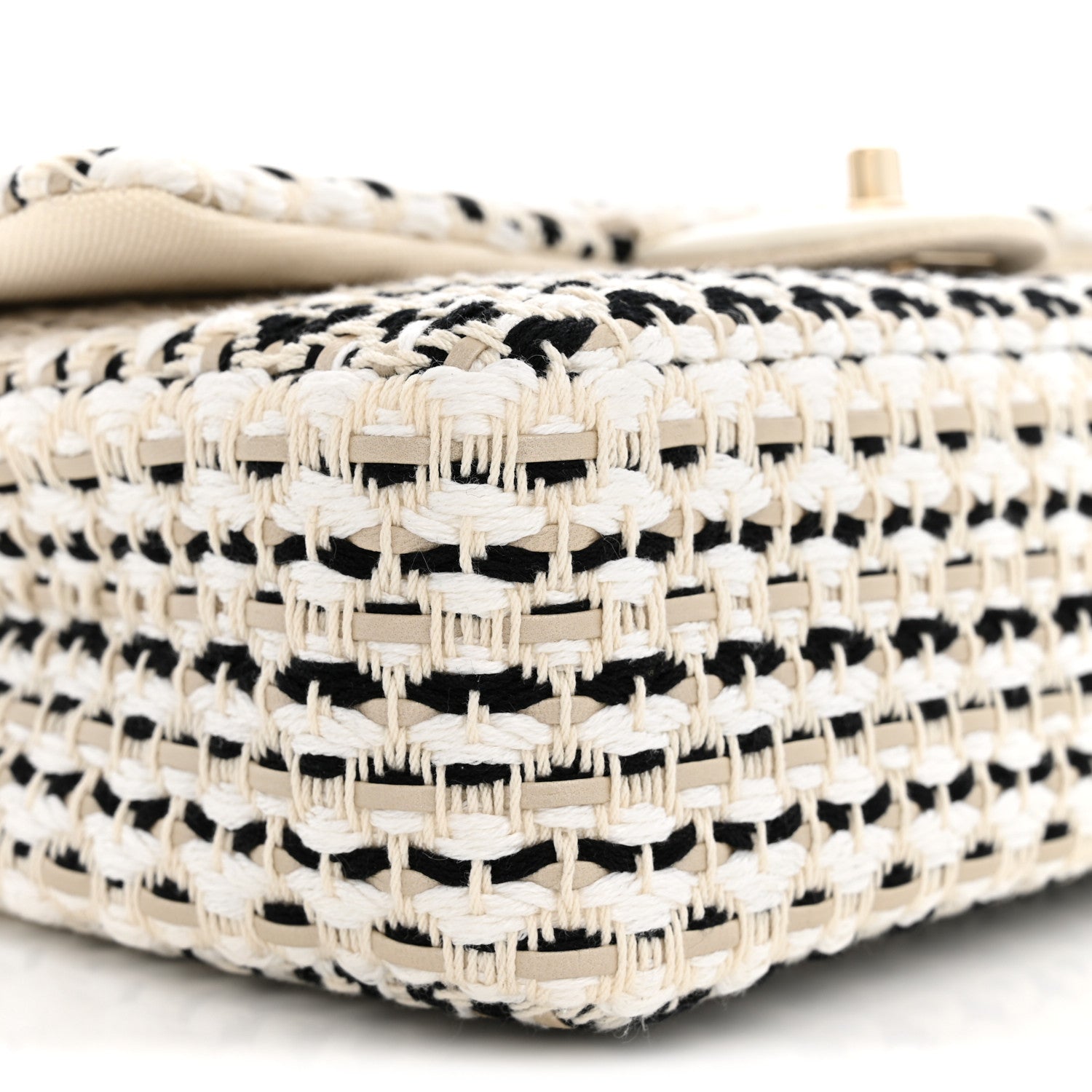 Chanel Cotton Raffia Lambskin Woven Medium Single Flap Beige Beige Black 8 of 10
