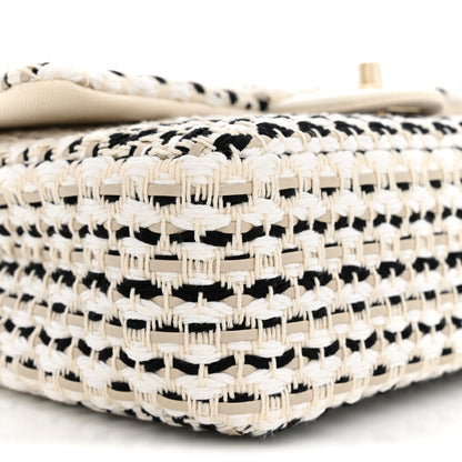 Chanel Cotton Raffia Lambskin Woven Medium Single Flap Beige Beige Black 8 of 10