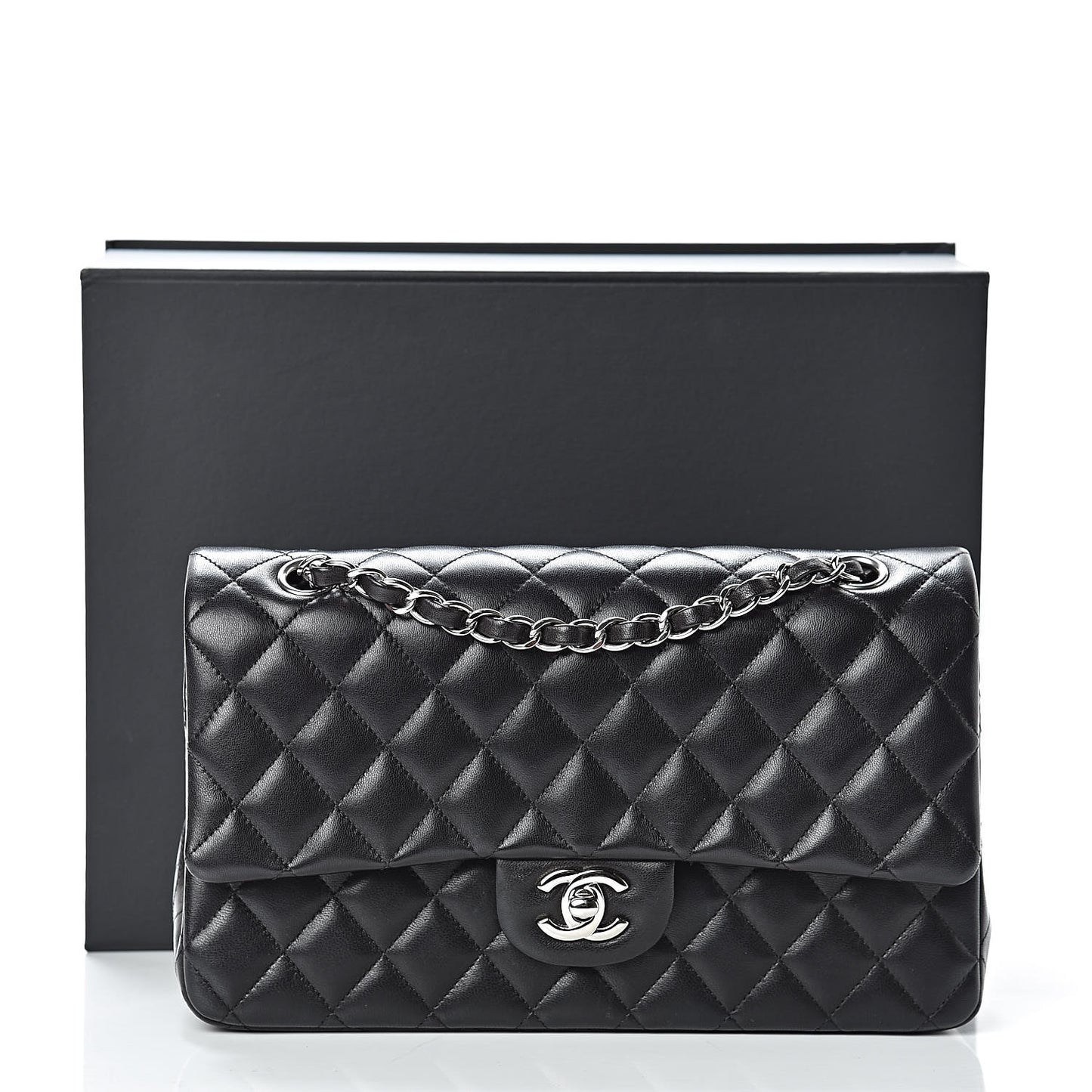 Lambskin Quilted Medium Double Flap Black