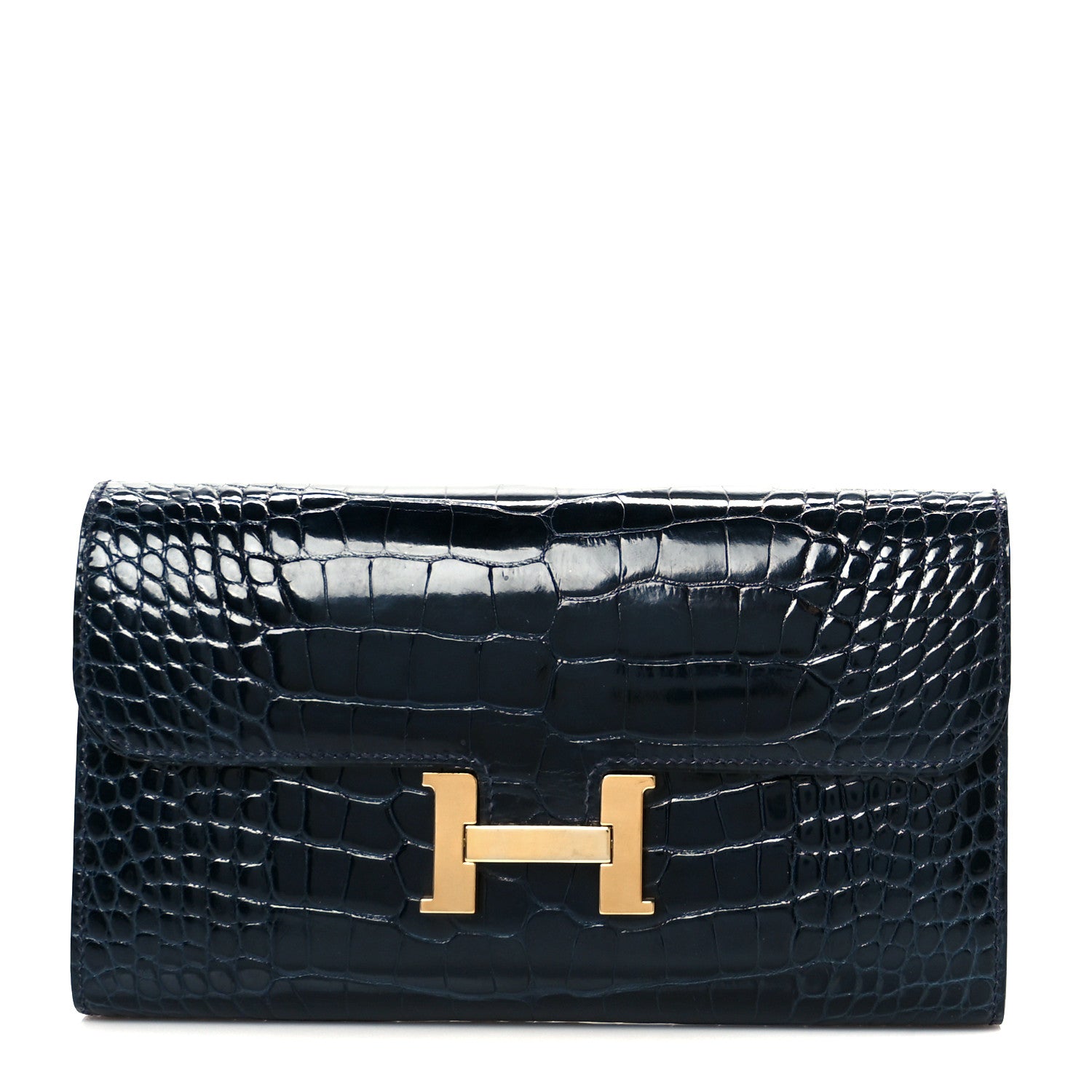 Hermes Shiny Alligator Constance Long Wallet Bleu Marine 1 of 8