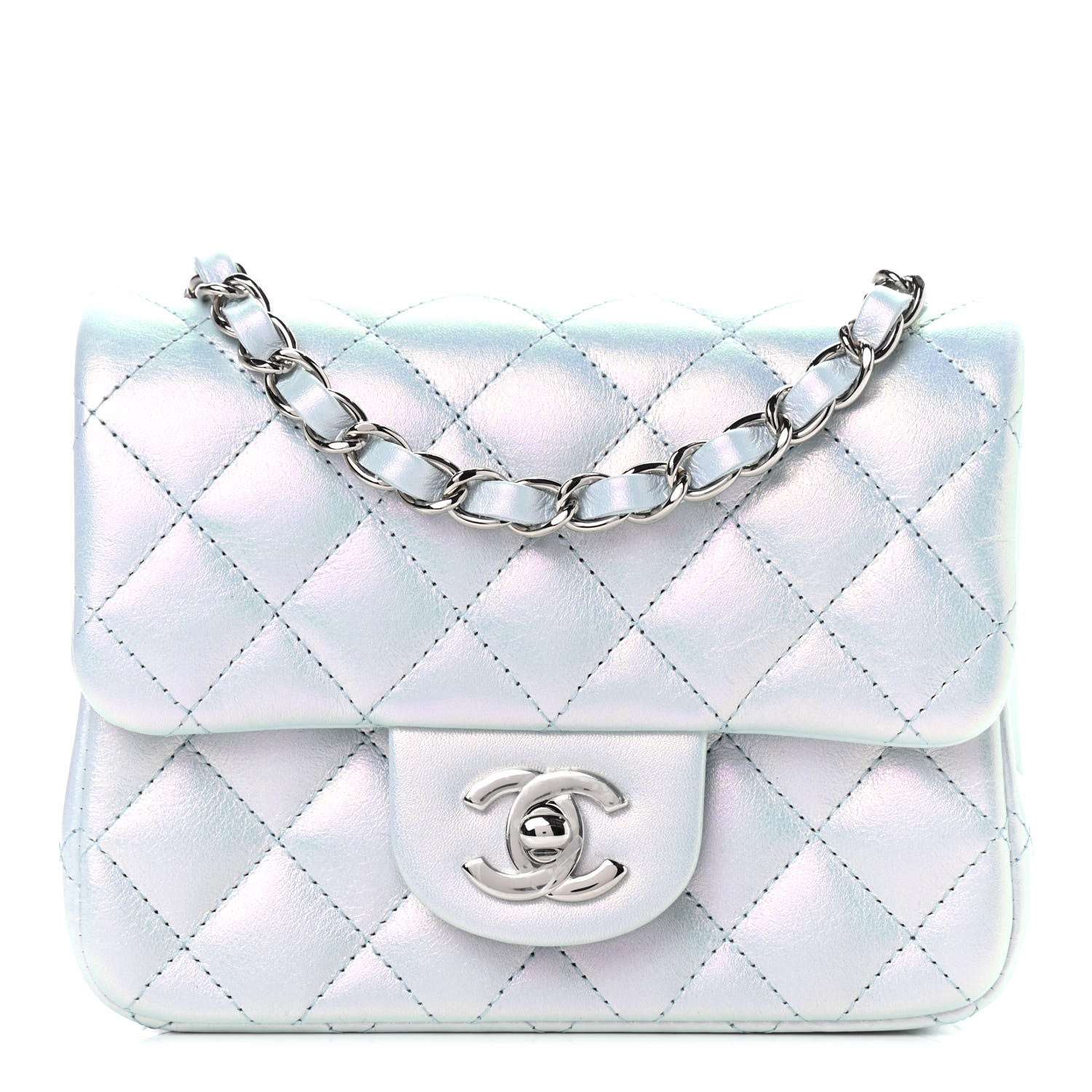 Chanel Iridescent Lambskin Quilted Mini Square Flap Light Blue 1 of 9