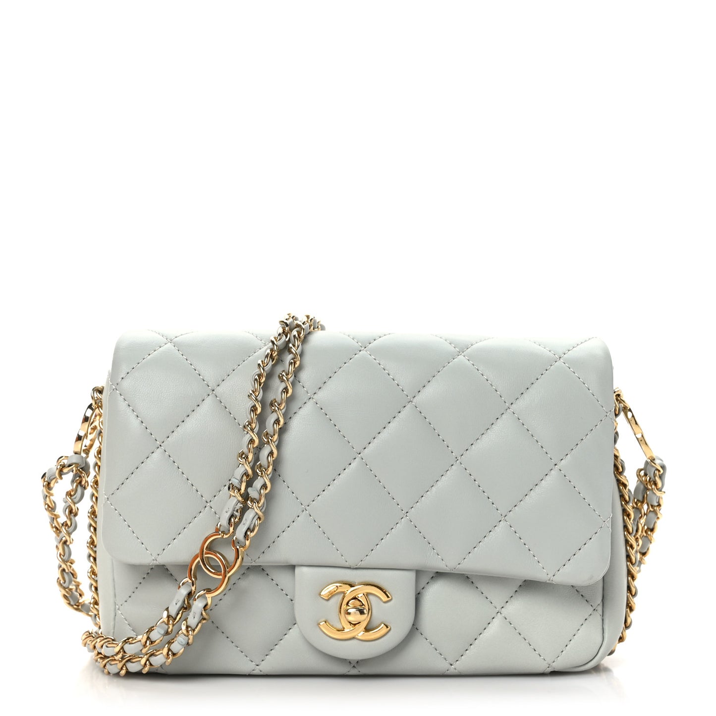 Lambskin Quilted Mini CC You Flap Light Grey