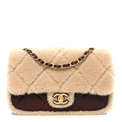 Chanel Shearling Lambskin Quilted Furry Coco Flap Beige Dark Brown 1 of 10