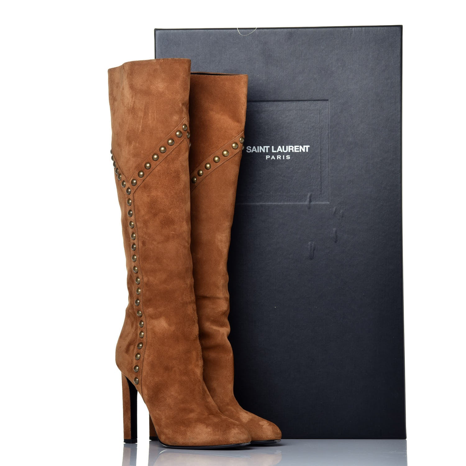 Saint Laurent Suede Otterproof Light Studded Grace 105 Boots 39 Fox Brown 7 of 8