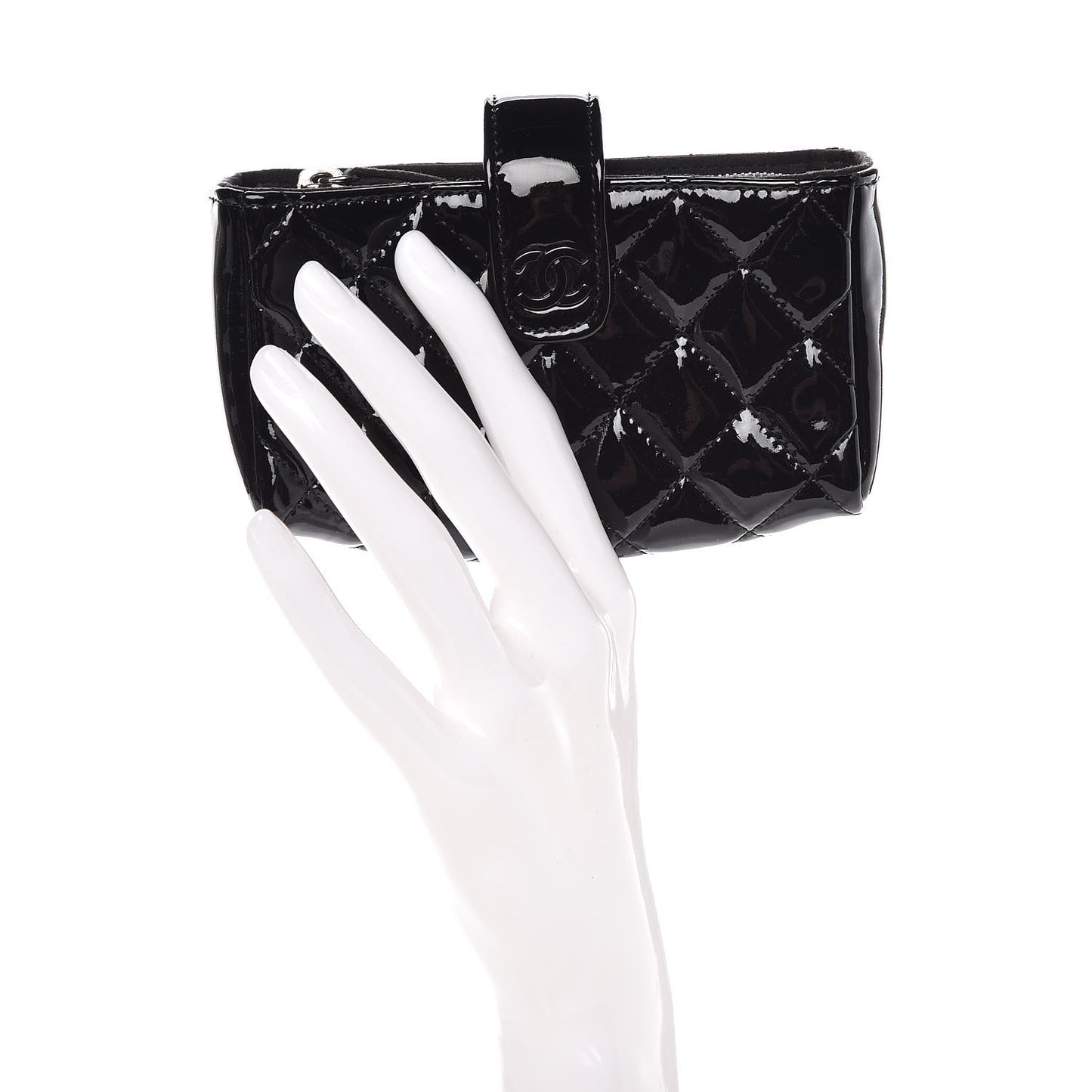 Patent Quilted Mini Phone Holder Clutch Black