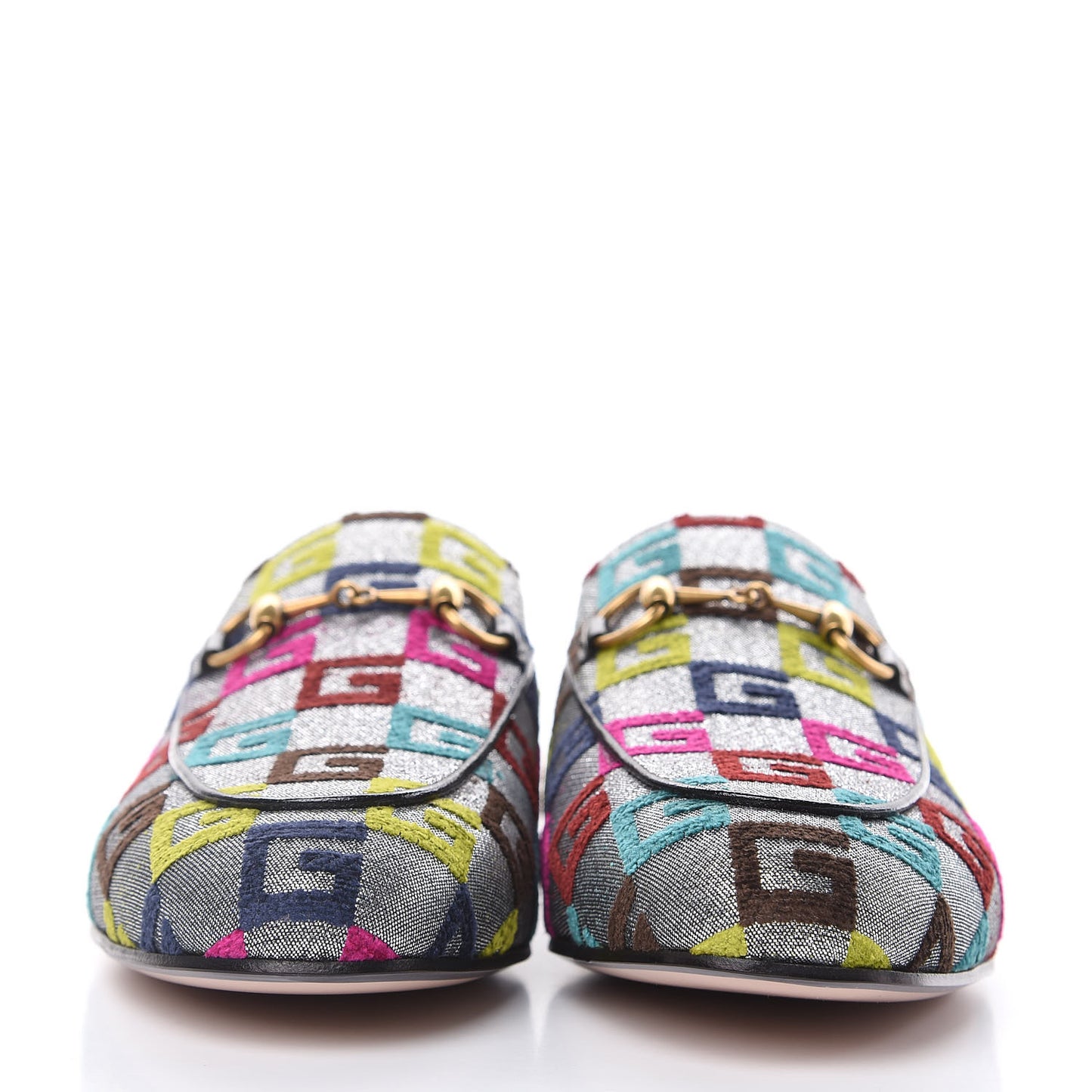 Velvet Lurex Square G Womens Princetown Slippers 37 Silver Multicolor