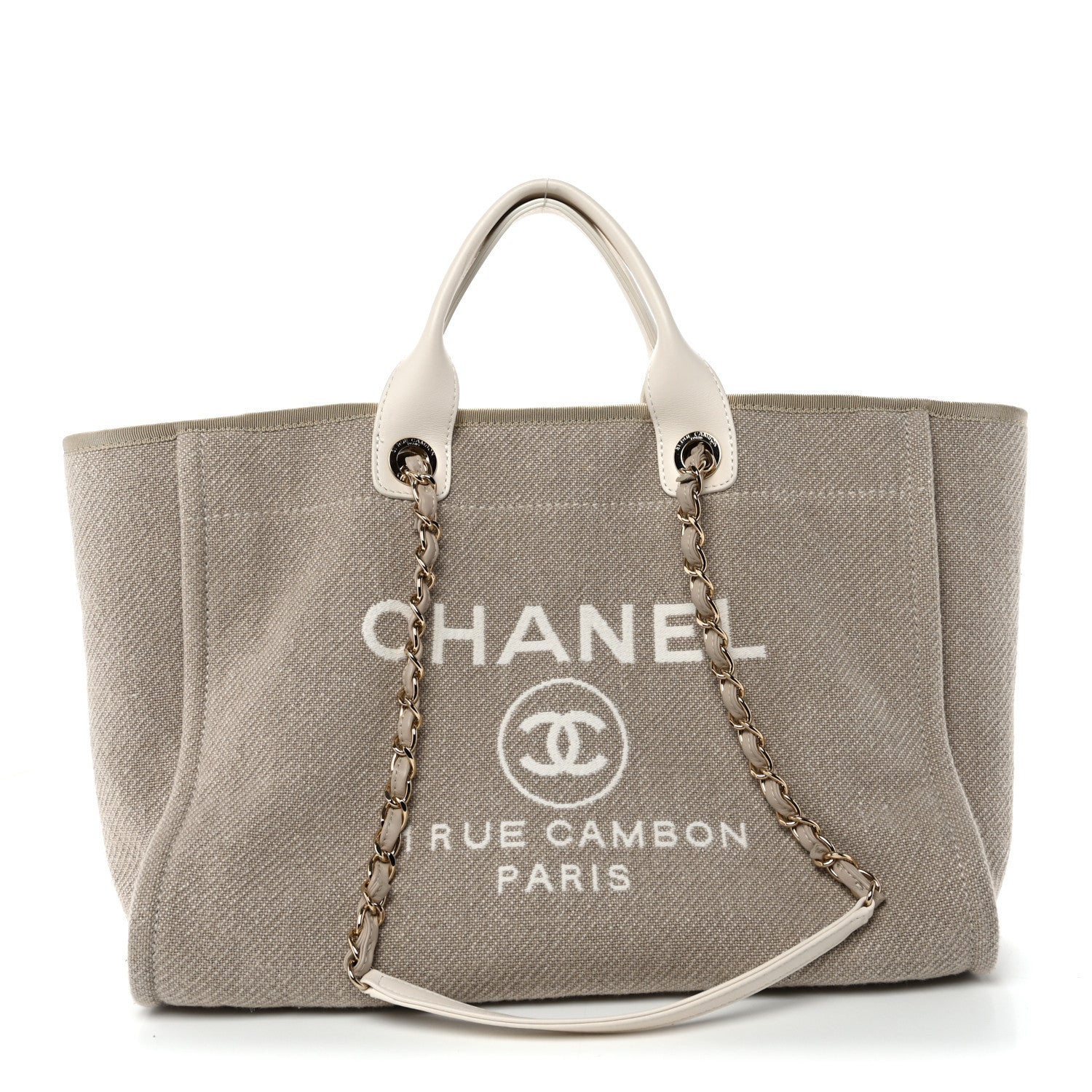 Chanel Mixed Fibers Calfskin Medium Deauville Tote Beige White 1 of 10