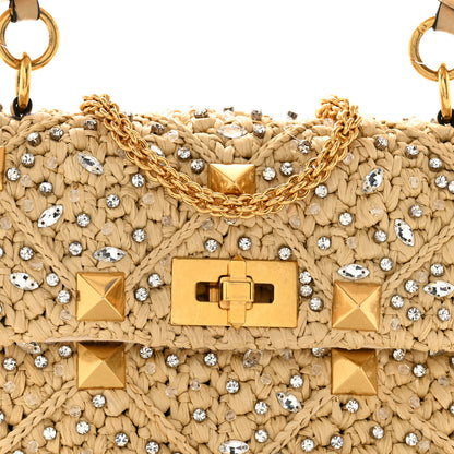 Valentino Garavani Raffia Crystal Medium Roman Stud Shoulder Bag Naturale Crystal 7 of 11