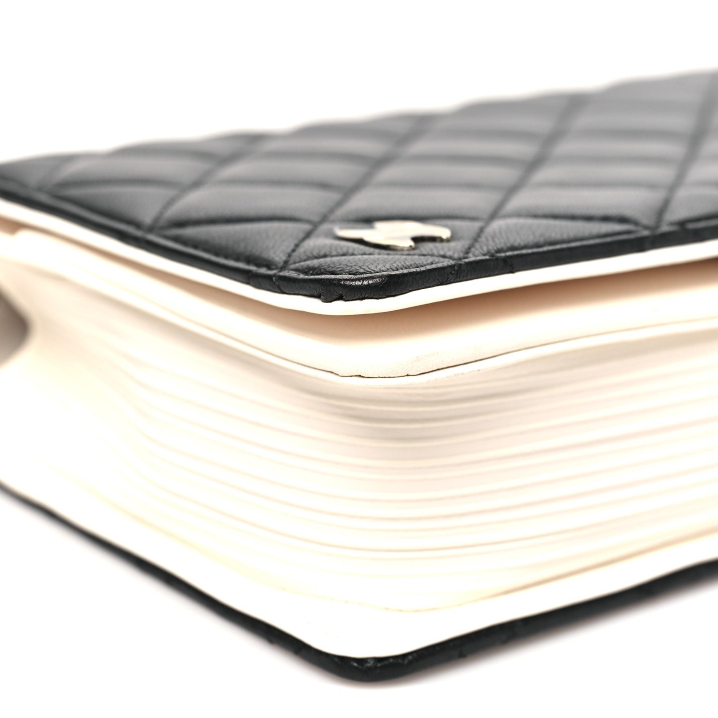 Lambskin Quilted Book Wallet On Chain WOC Black