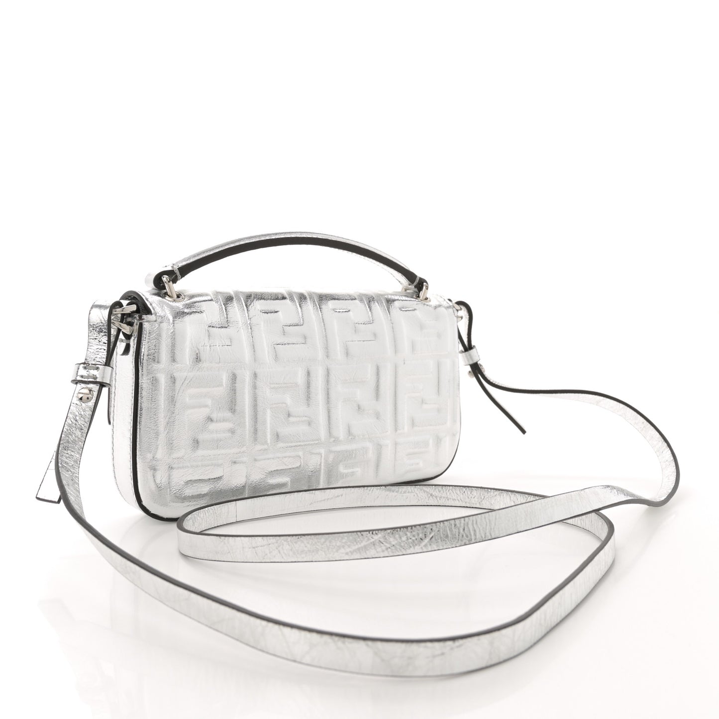 Vitello Catalan Mirror FF 1974 Embossed Phone Baguette Argento