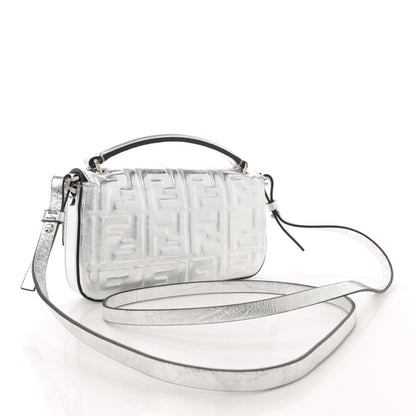Fendi Vitello Catalan Mirror FF 1974 Embossed Phone Baguette Argento 3 of 12