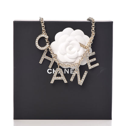 Chanel Metal Crystal Cha-Nel Logo Necklace Gold 7 of 7