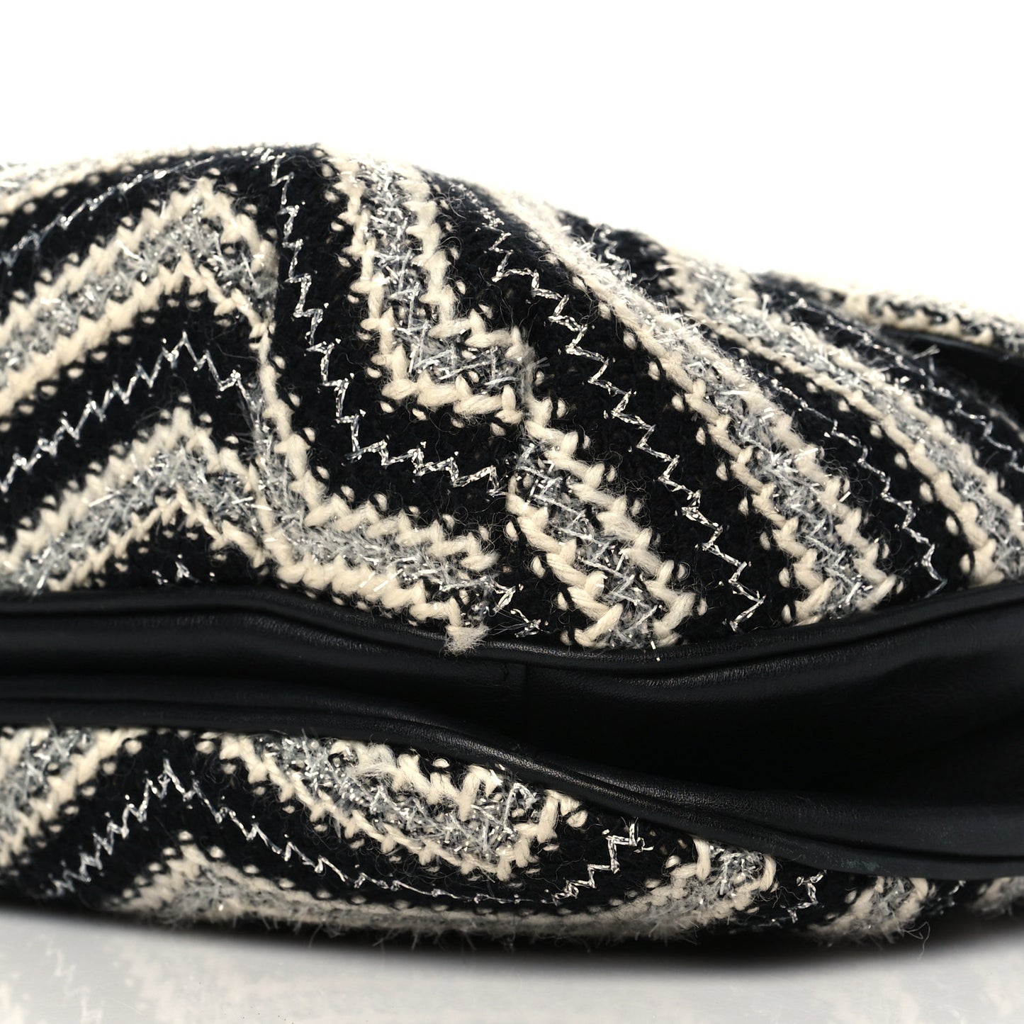 Tweed Chevron Medium Single Flap Black White