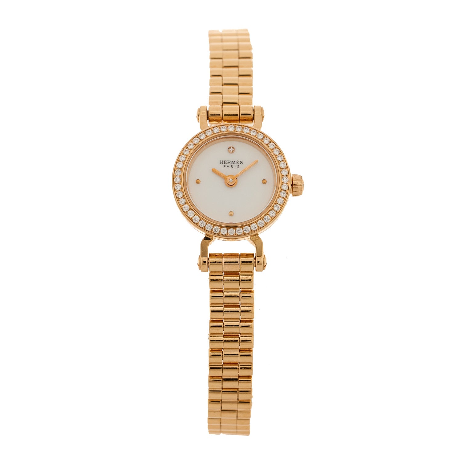 Hermes 18K Rose Gold Diamond Bezel 16mm Faubourg Quartz Watch 1 of 5