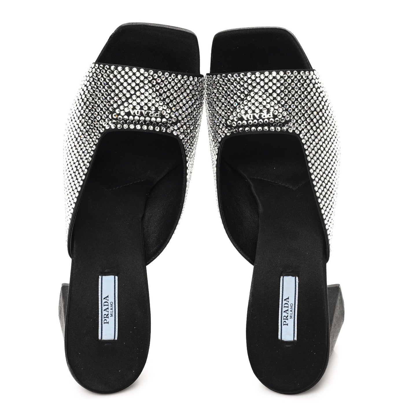 Satin Crystal Logo 65mm Slide Sandals 41 Cristal