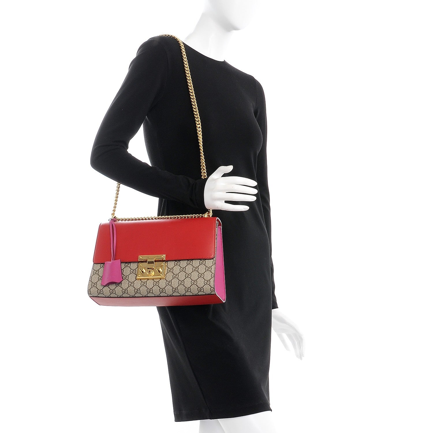 Gucci GG Supreme Monogram Calfskin Medium Padlock Shoulder Bag Beige Hibiscus Red New Rosette 2 of 9