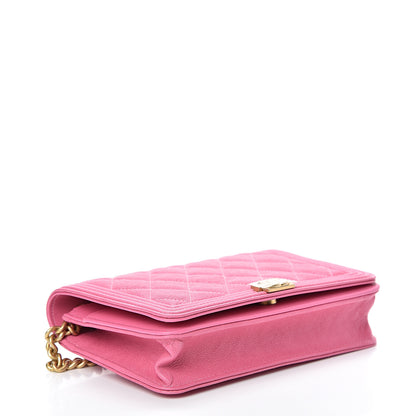 Chanel Caviar Quilted Boy Wallet On Chain WOC Pink 3 of 11