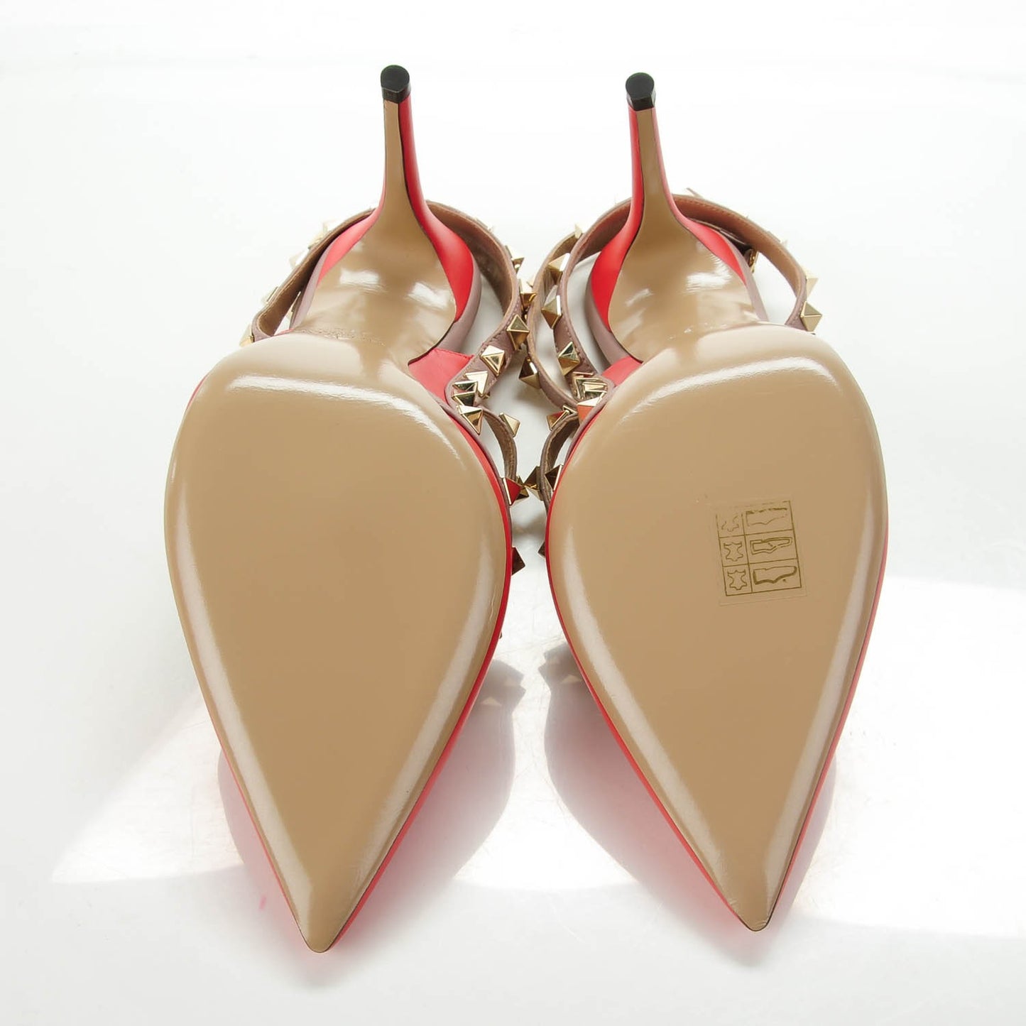 Calfskin Nappa Rockstud Ankle Strap 100mm Pumps 38.5 Deep Coral Poudre