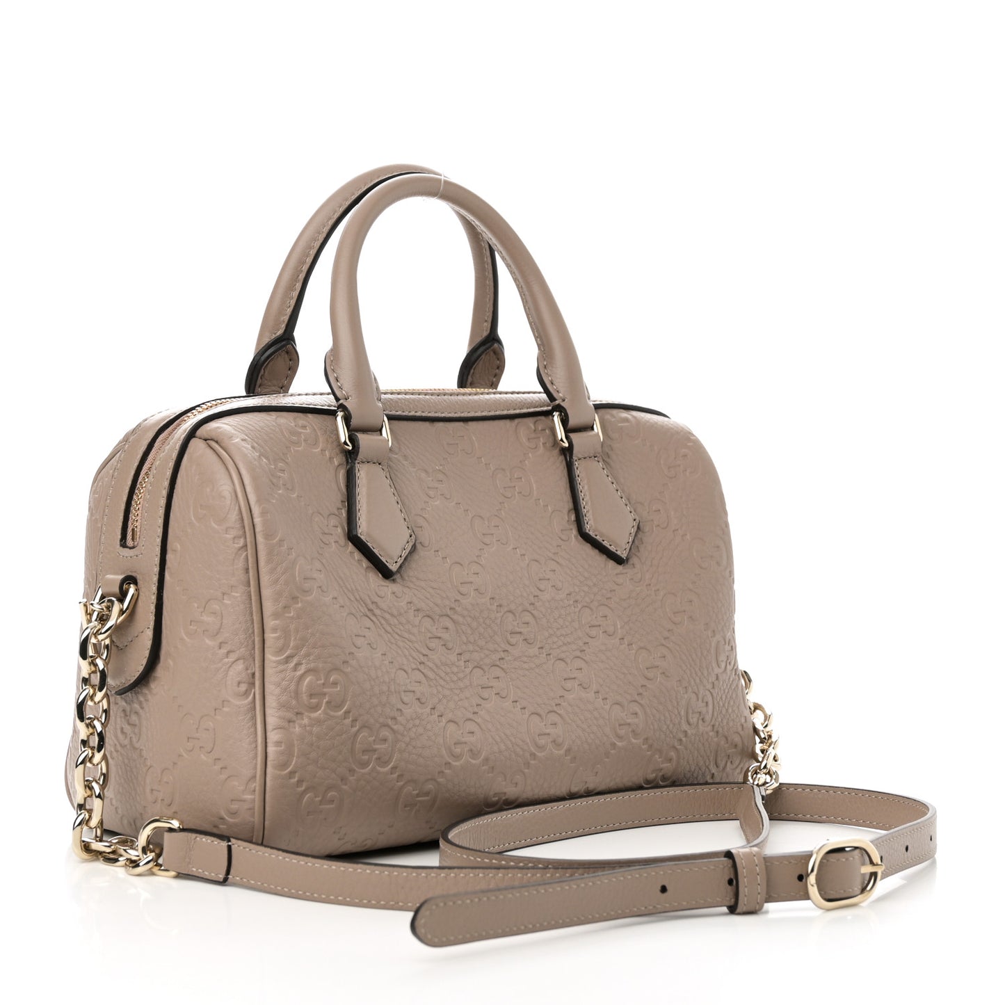 GG Grainy Calfskin Emblem Small Top Handle Bag Taupe
