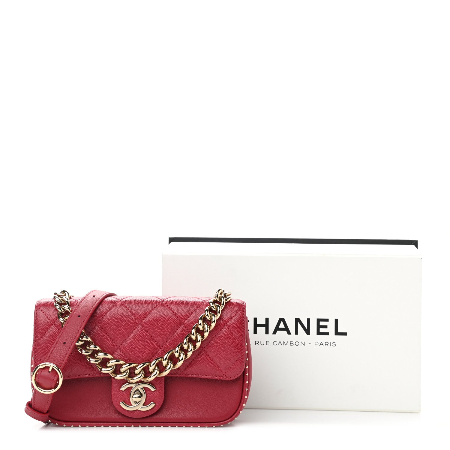 Chanel Caviar Quilted Mini Studded Flap Red 12 of 12
