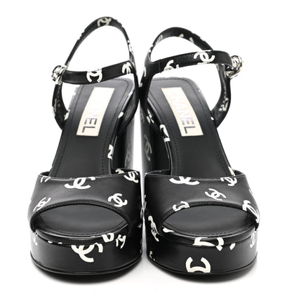 Chanel Printed Lambskin CC Platform Sandals 38 Black White 2 of 9