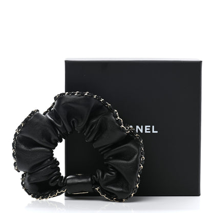 Chanel Lambskin Chain CC Hair Scrunchie Black Gold 4 of 4
