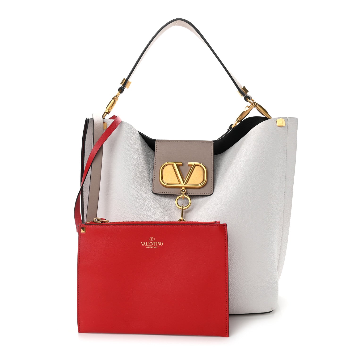 Valentino Garavani Grainy Calfskin VLogo Escape Hobo Bag White 1 of 12