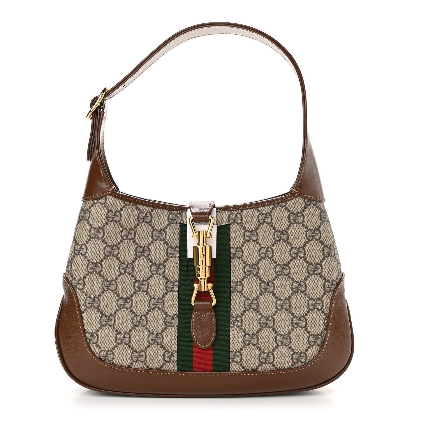 GG Supreme Monogram Azalea Calfskin Web Small Jackie 1961 Hobo Beige Ebony Brown Sugar