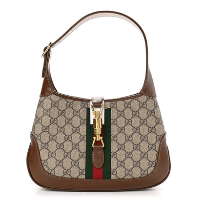 Gucci GG Supreme Monogram Azalea Calfskin Web Small Jackie 1961 Hobo Beige Ebony Brown Sugar 1 of 10