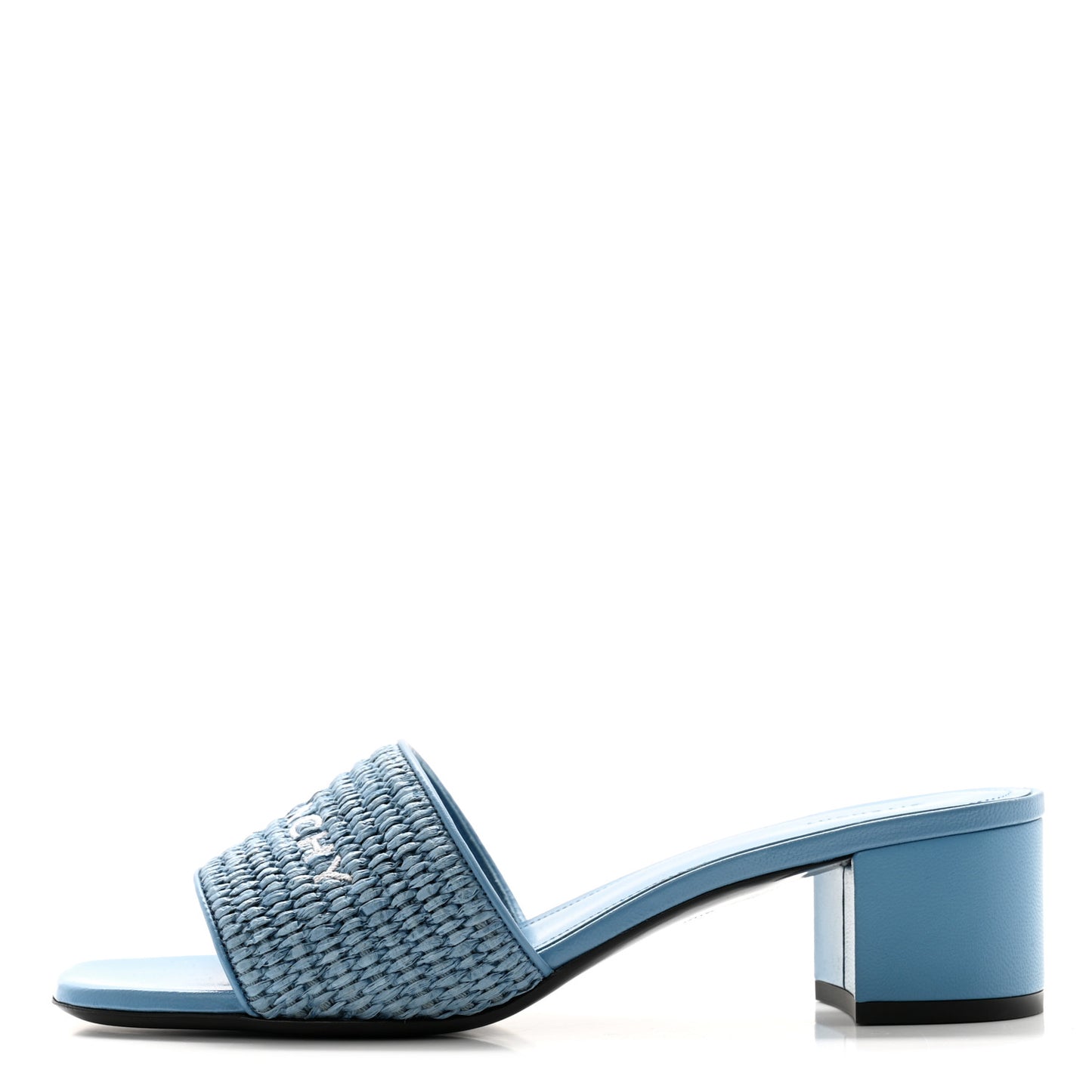Raffia Logo Mule Sandals 38 Denim Blue