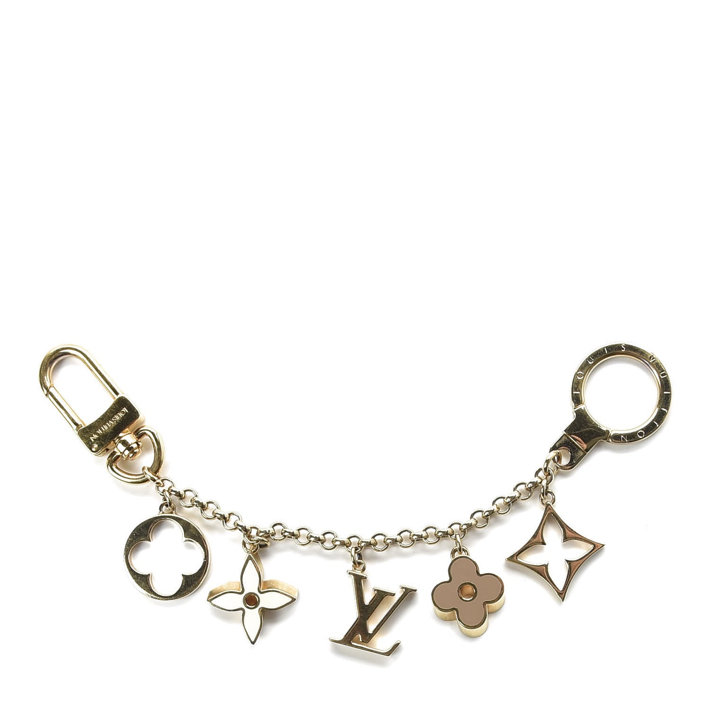 Brass Enamel Fleur De Monogram Bag Charm Chain Gold