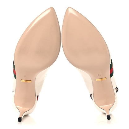 Gucci Malaga Kid Web Sylvie Mid Heel Slingback Pumps 38 White 6 of 11