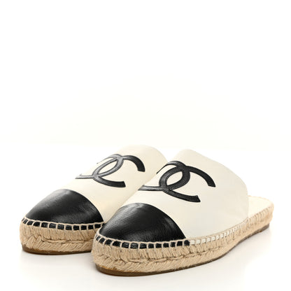 Chanel Iridescent Goatskin CC Espadrille Mules 40 Ivory Black 3 of 9