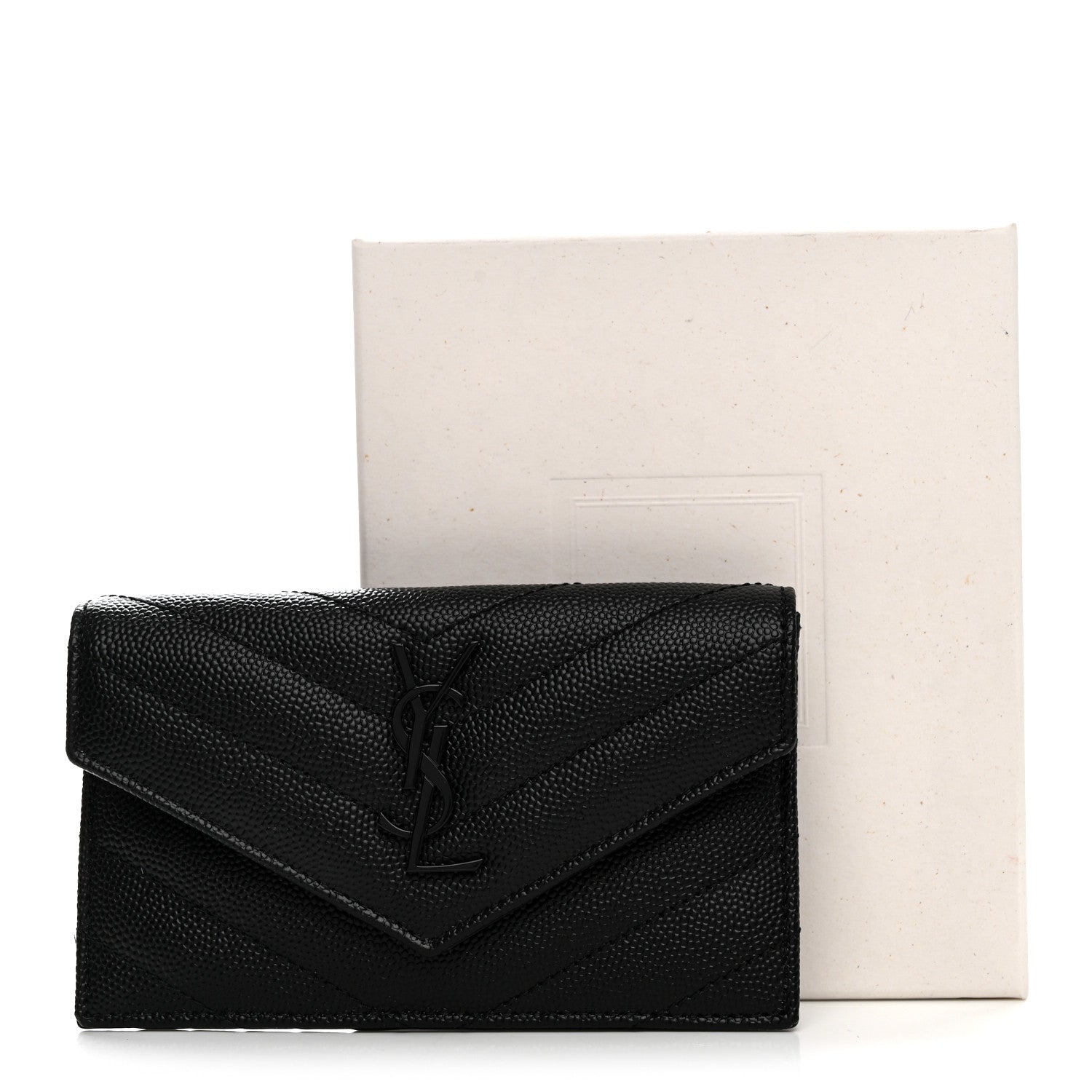 Saint Laurent Grain De Poudre Matelasse Chevron Monochrome Flap Zippered Card Case Black 7 of 7