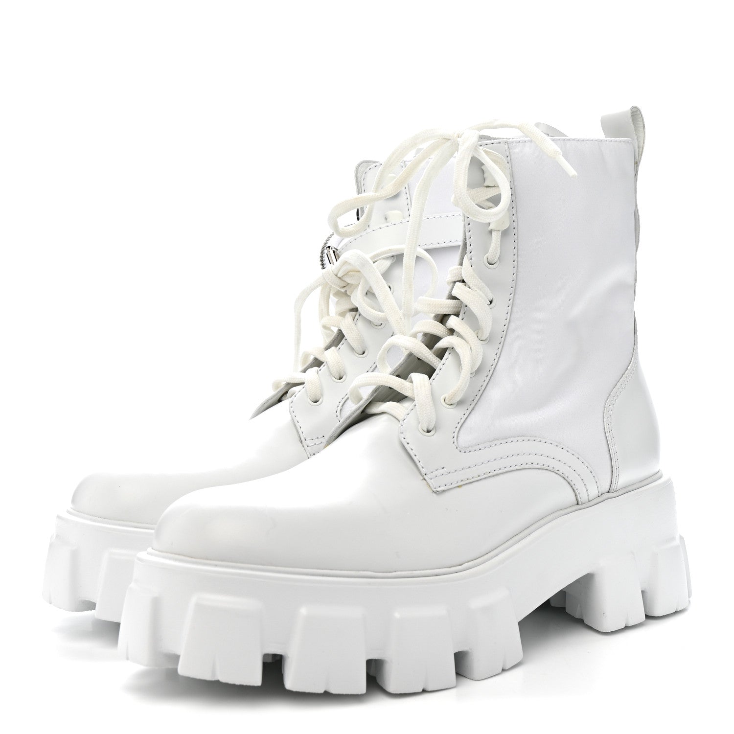 Prada Spazzolato Rois Re-Nylon Metal Triangle Logo Monolith Pouch Pocket 55mm Boots 40.5 White 4 of 15
