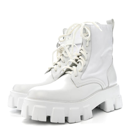 Prada Spazzolato Rois Re-Nylon Metal Triangle Logo Monolith Pouch Pocket 55mm Boots 40.5 White 4 of 15