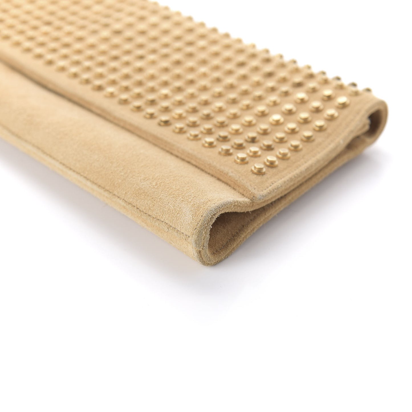 Suede Studded Diagonal Clutch Beige