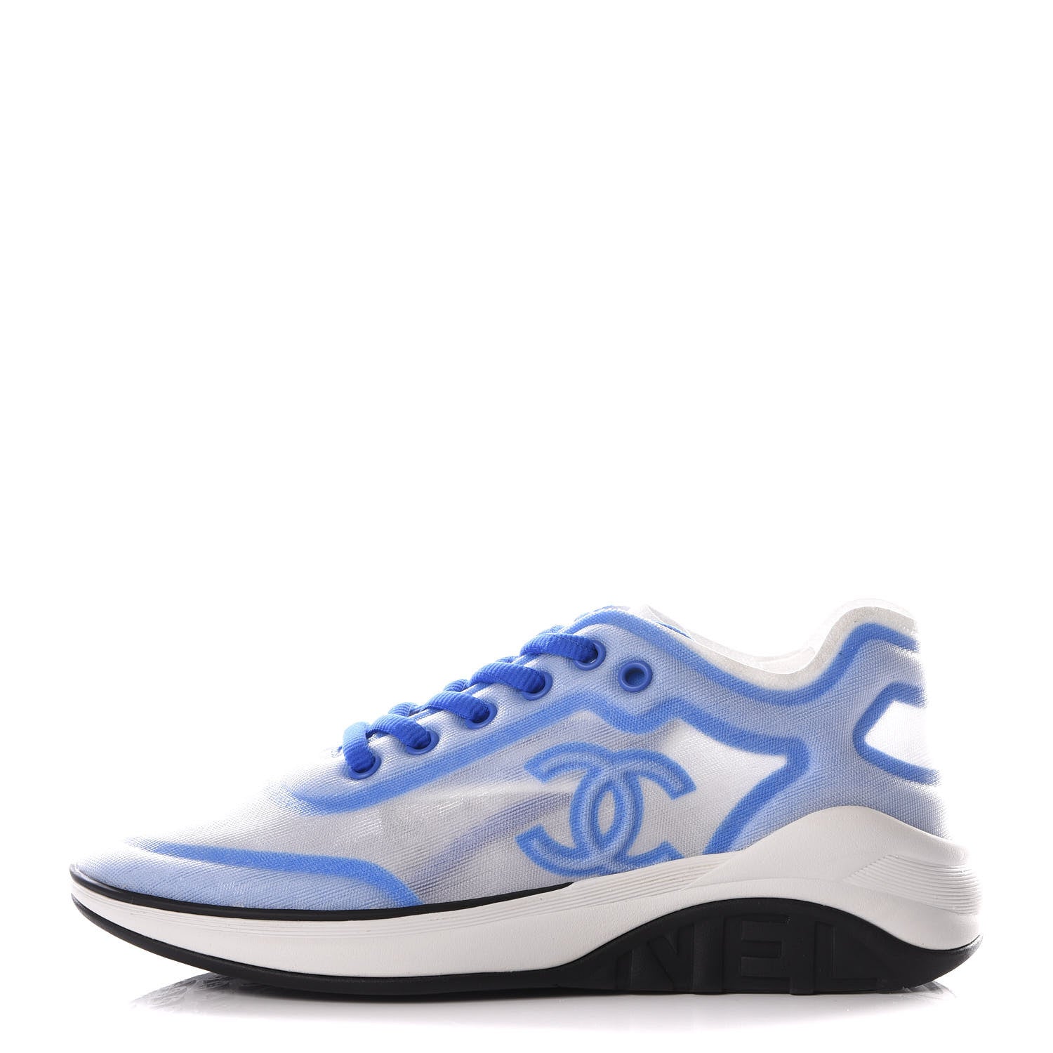 Chanel Calfskin Mesh Lycra Womens Logo Sneakers 36.5 White Blue 1 of 8