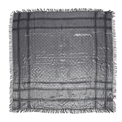 Gucci Wool Silk GG Monogram Diamante Plaid Surviee Shawl Graphite Black 1 of 4