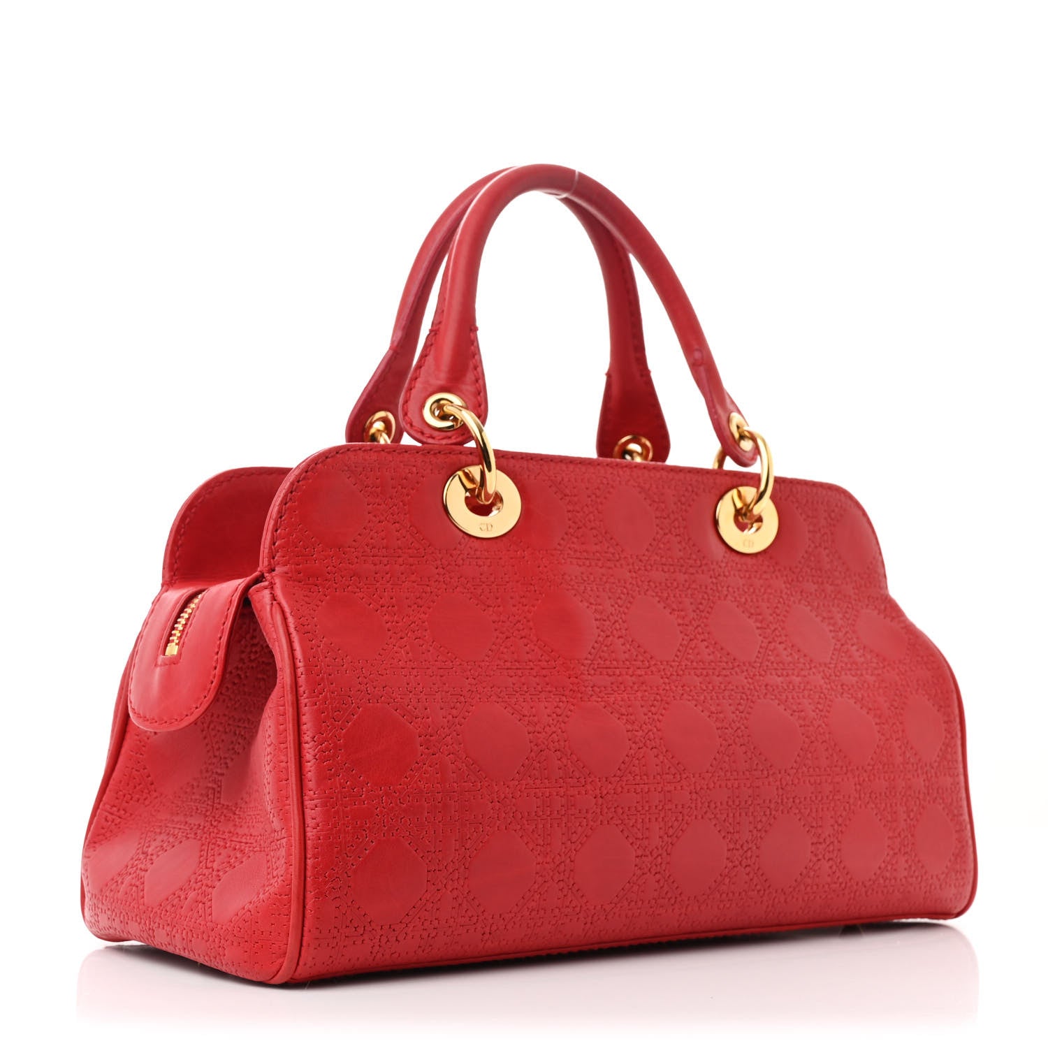 Christian Dior Lambskin Embossed Cannage Handbag Red 3 of 11