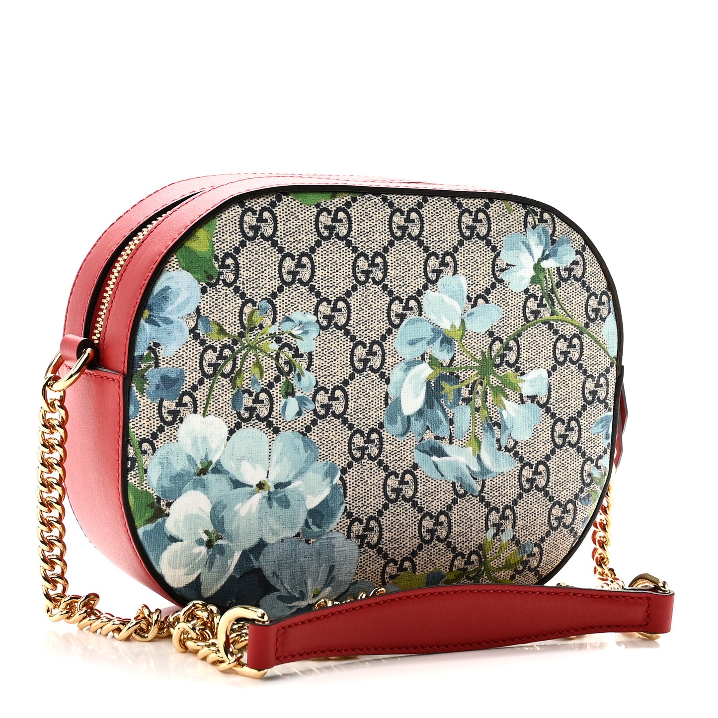 GG Supreme Monogram Blooms Mini Chain Shoulder Bag Beige Blue Navy Hibiscus Red