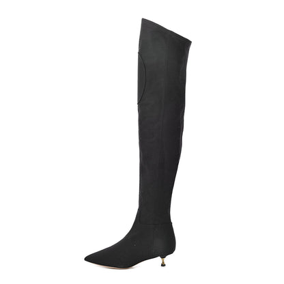 Valentino Garavani Suede Thigh High Kitten Heel Boots 36 Black 1 of 8