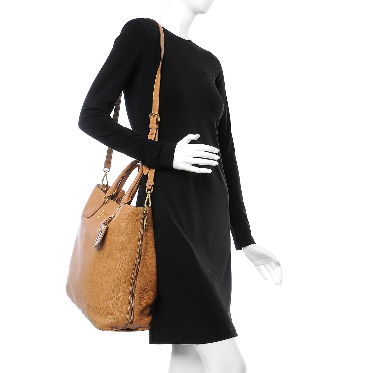 Vitello Daino Side Zip Tote Naturale