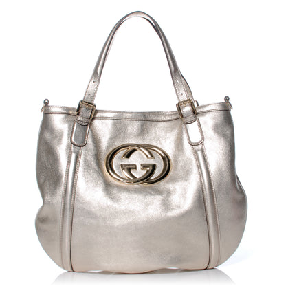 Gucci Leather Medium Britt Tote Platinum 1 of 7