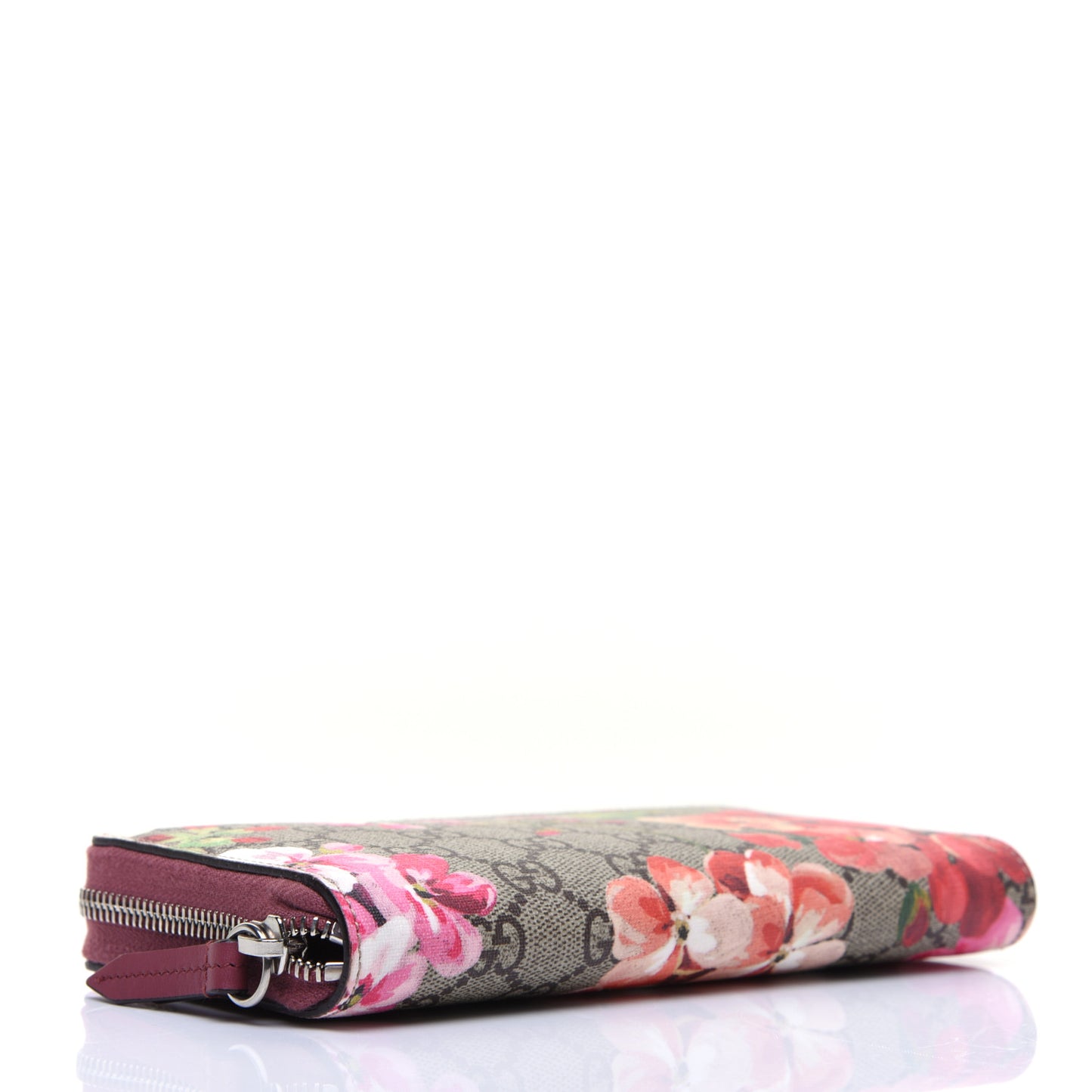 GG Supreme Monogram Blooms Zip Around Wallet Beige Multicolor Dry Rose